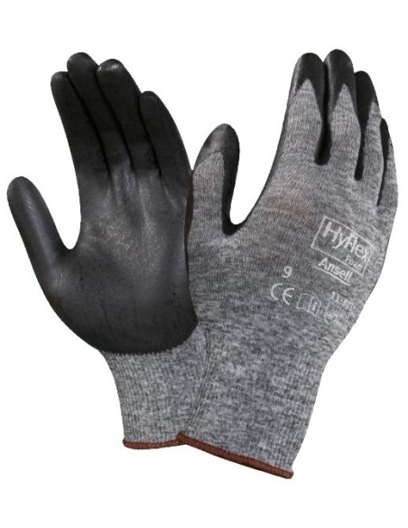 11-801 GUANTES RECUBRIMIENTO DE NITRILO MICROPOROSO CON FORRO DE NYLON. GRIS/NEGRO HYFLEX TALLA 6-11